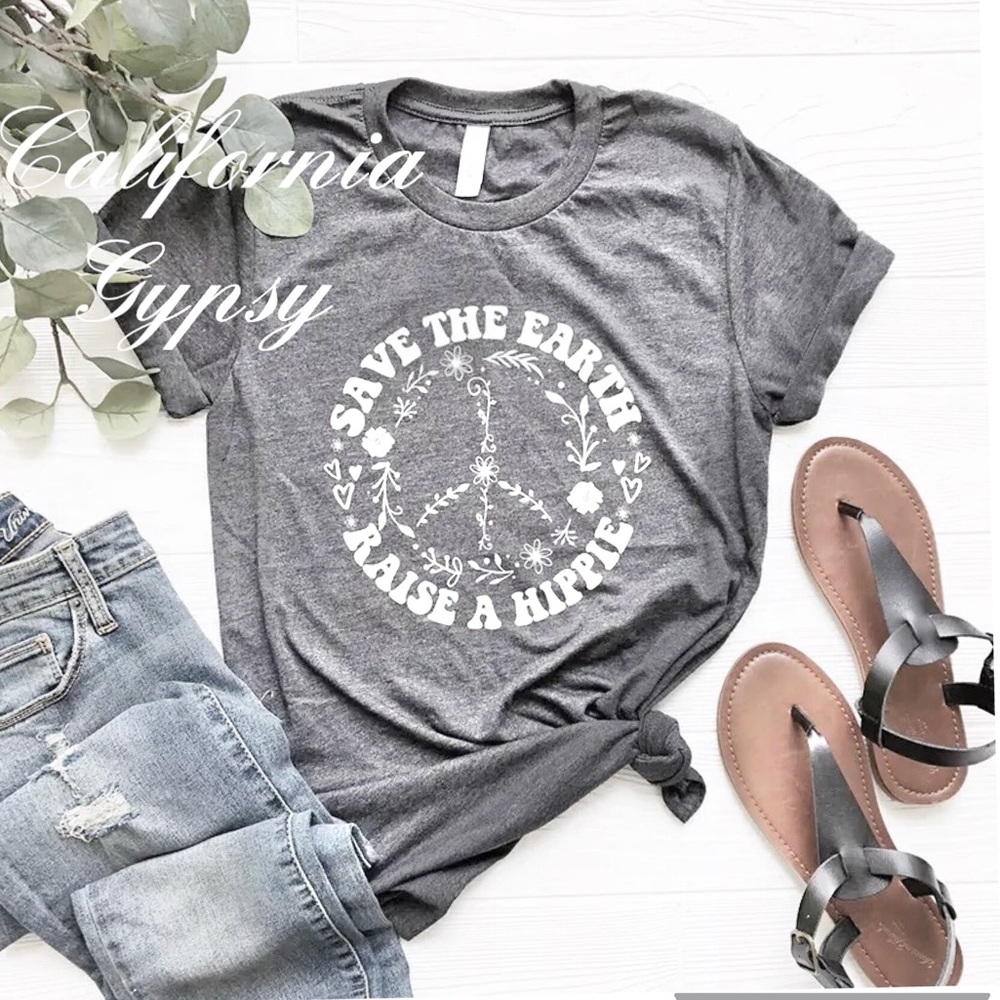 Save The Earth Raise A Hippie Peace Sign T-shirt